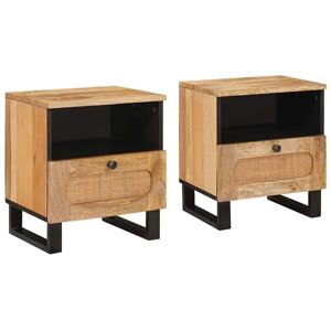 Bedside Cabinet 2 pcs Natural 40 x 33 x 46 cm Solid Mango Wood vidaXL Bedside Cabinet 2 pcs Natural 40 x 33 x 46 cm Solid Mango Wood vidaXL