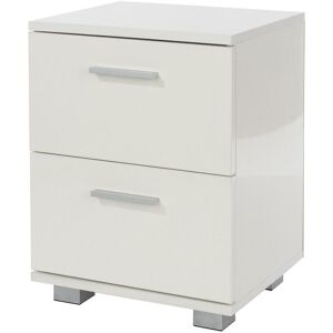 Home Source - Bedside Cabinet Table High Gloss Finish White Nightstand 2 Drawers Metal Feet Home Source - Bedside Cabinet Table High Gloss Finish White Nightstand 2 Drawers Metal Feet