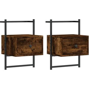 Bedside Cabinets Wall-mounted 2 pcs Smoked Oak 35x30x51 cm Engineered Wood vidaXL Bedside Cabinets Wall-mounted 2 pcs Smoked Oak 35x30x51 cm Engineered Wood vidaXL
