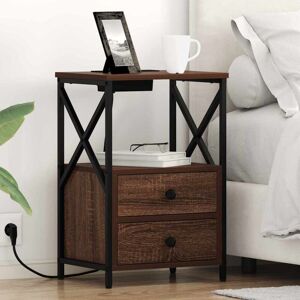 Bedside Cabinet with Charging Station 2 pcs Brown oak Vidaxl Bedside Cabinet with Charging Station 2 pcs Brown oak Vidaxl