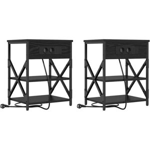 Bedside Cabinet with Charging Station 2 pcs Black oak Vidaxl Bedside Cabinet with Charging Station 2 pcs Black oak Vidaxl