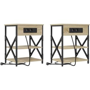 Bedside Cabinet with Charging Station 2 pcs Sonoma oak Vidaxl Bedside Cabinet with Charging Station 2 pcs Sonoma oak Vidaxl