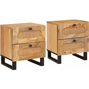 Bedside Cabinet 2 pcs Natural 40 x 33 x 46 cm Solid Mango Wood vidaXL Bedside Cabinet 2 pcs Natural 40 x 33 x 46 cm Solid Mango Wood vidaXL