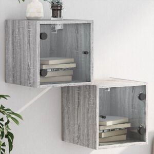 Vidaxl - Bedside Cabinets with Glass Doors 2 pcs Grey Sonoma 35x37x35 cm Vidaxl - Bedside Cabinets with Glass Doors 2 pcs Grey Sonoma 35x37x35 cm
