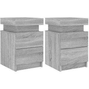 Vidaxl - Bedside Cabinets with led Lights 2 pcs Grey Sonoma 35x39x55 cm Vidaxl - Bedside Cabinets with led Lights 2 pcs Grey Sonoma 35x39x55 cm