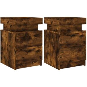 Bedside Cabinets with LED Lights 2 pcs Smoked Oak 35x39x55 cm vidaXL Bedside Cabinets with LED Lights 2 pcs Smoked Oak 35x39x55 cm vidaXL