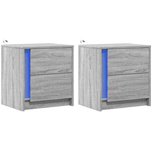 Vidaxl - Bedside Cabinets with led Lights 2 pcs Grey Sonoma Engineered Wood Vidaxl - Bedside Cabinets with led Lights 2 pcs Grey Sonoma Engineered Wood