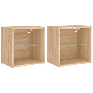 vidaXL Bedside Cabinets with LED Lights Wall-mounted 2 pcs Sonoma Oak vidaXL Bedside Cabinets with LED Lights Wall-mounted 2 pcs Sonoma Oak