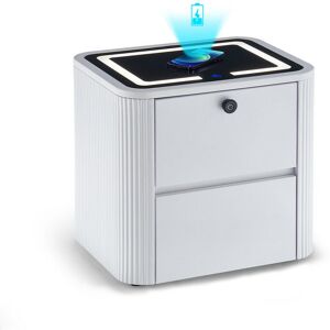 CLIPOP Bedside Table, 2 Drawer Nightstand with 3 Color LED Light, Tempered Glass Top Smart Bedside Cabinet with Wireless Charger CLIPOP Bedside Table, 2 Drawer Nightstand with 3 Color LED Light, Tempered Glass Top Smart Bedside Cabinet with Wireless Charger