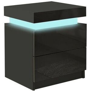 Clipop - Bedside Table, 2 Drawers Nightstand with led Lights, High Gloss Flip Cover Storage, Black Clipop - Bedside Table, 2 Drawers Nightstand with led Lights, High Gloss Flip Cover Storage, Black
