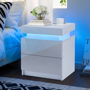 Clipop - Bedside Table with 2 Drawers and led Lights, High Gloss Front Nightstand with Top Storage, Chest of 2 Drawers Storgae Cabinet for Bedroom Clipop - Bedside Table with 2 Drawers and led Lights, High Gloss Front Nightstand with Top Storage, Chest of 2 Drawers Storgae Cabinet for Bedroom