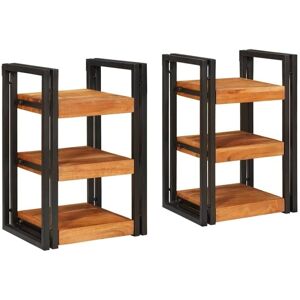 Bedside Table 2 pcs Brown and black Solid Wood Acacia vidaXL Bedside Table 2 pcs Brown and black Solid Wood Acacia vidaXL