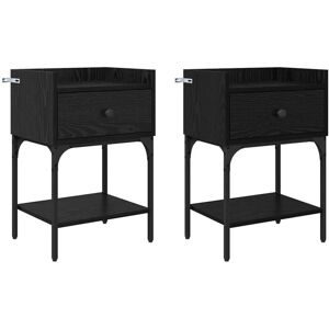 Bedside Table with Drawer Black oak Engineered wood vidaXL Bedside Table with Drawer Black oak Engineered wood vidaXL