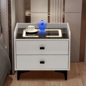 CLIPOP Bedside Table, High Gloss LED Nightstand Cabinet with Wireless Charger, 2 Drawer Side Table CLIPOP Bedside Table, High Gloss LED Nightstand Cabinet with Wireless Charger, 2 Drawer Side Table