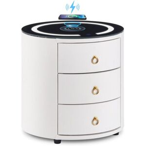 Clipop - Bedside Table, Round Nightstand, 3 Drawers Cabinet, Smart Bedside Table with Wireless Charging,White Clipop - Bedside Table, Round Nightstand, 3 Drawers Cabinet, Smart Bedside Table with Wireless Charging,White