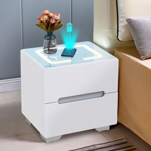 Clipop - Bedside Table, Smart Night Stand with Wireless Charger, 3 Color Touch Control led Light, Chest of 2 Drawer, White Clipop - Bedside Table, Smart Night Stand with Wireless Charger, 3 Color Touch Control led Light, Chest of 2 Drawer, White