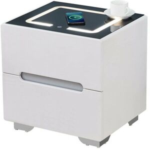 Clipop - Bedside Table, Smart Night Stand with Wireless Charger, 3 Color Touch Control led Light, Chest of 2 Drawer, White-2 Clipop - Bedside Table, Smart Night Stand with Wireless Charger, 3 Color Touch Control led Light, Chest of 2 Drawer, White-2