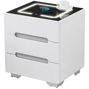 CLIPOP Bedside Table, Smart Night Stand with Wireless Charger, 3 Color Touch Control LED Light, White-2 CLIPOP Bedside Table, Smart Night Stand with Wireless Charger, 3 Color Touch Control LED Light, White-2