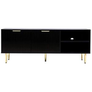 Mmt Furniture Designs Ltd - Black mmt tv Stand, tv Stand Cabinet with Fluted Ribbed Gloss Doors and Legs, 130cm tv Mmt Furniture Designs Ltd - Black mmt tv Stand, tv Stand Cabinet with Fluted Ribbed Gloss Doors and Legs, 130cm tv