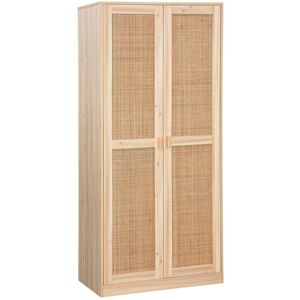 Sweeek - Cane and wood effect 2-door wardrobe with hanging space and storage units Sweeek - Cane and wood effect 2-door wardrobe with hanging space and storage units