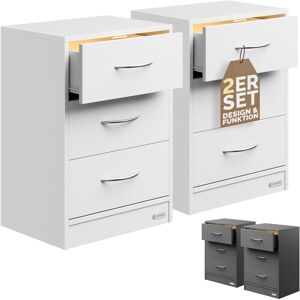 Casaria Eloise 3-Drawer Bedside Table Chest Of Drawers 3 Drawers Cable Routing Hole Wall Mounting Option Bedroom Nightstand 54x39x28cm 2er Set led weiß (de) Casaria Eloise 3-Drawer Bedside Table Chest Of Drawers 3 Drawers Cable Routing Hole Wall Mounting Option Bedroom Nightstand 54x39x28cm 2er Set led weiß (de)