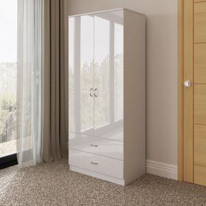 FWSTYLE Chilton 2 Door Combination Wardrobe - White Gloss FWSTYLE Chilton 2 Door Combination Wardrobe - White Gloss
