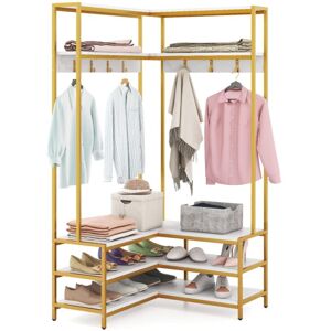 Costway - Corner Garment Rack L-shaped Clothes Rack w/ Open Shelves-White Costway - Corner Garment Rack L-shaped Clothes Rack w/ Open Shelves-White