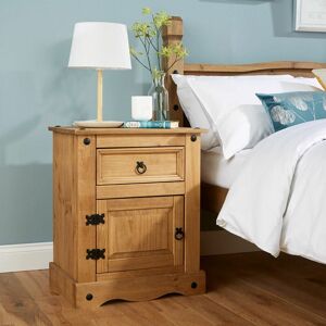 Home Source - Corona Solid Pine Bedside Cabinet 1 Door 1 Drawer Night Stand Table Home Source - Corona Solid Pine Bedside Cabinet 1 Door 1 Drawer Night Stand Table