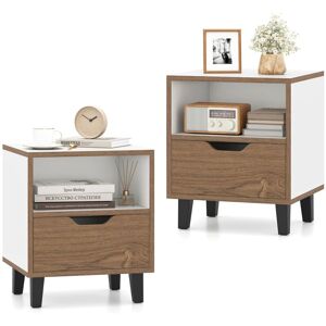 COSTWAY 2Pcs Nightstand Mid Century Modern Bedside Table w/Drawer & Shelf-White COSTWAY 2Pcs Nightstand Mid Century Modern Bedside Table w/Drawer & Shelf-White