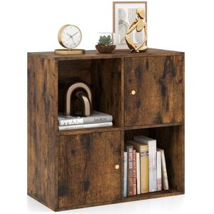 Costway - 4-Cube Bookcase 3-Tier Bookshelf Storage Organizer w/2 Cabinets-Coffee Costway - 4-Cube Bookcase 3-Tier Bookshelf Storage Organizer w/2 Cabinets-Coffee