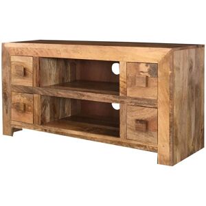 Dakota Plazma TV Unit 4 Drawer - Mango Wood - L40 x W110 x H55 cm - Light Finish Dakota Plazma TV Unit 4 Drawer - Mango Wood - L40 x W110 x H55 cm - Light Finish
