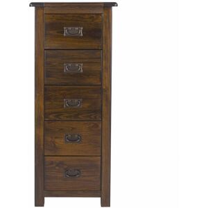 Home Source - Dark Wood Chest of 5 Drawers Solid Pine Tallboy Metal Handles Lacquered Finish Home Source - Dark Wood Chest of 5 Drawers Solid Pine Tallboy Metal Handles Lacquered Finish