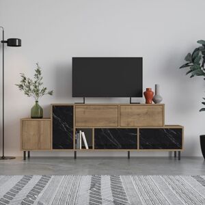 Decortie - Hermes Modern tv Stand Multimedia Centre tv Unit With Storage Cabinet 171.2cm - Oak Effect / Black Marble Effect - Oak Effect Decortie - Hermes Modern tv Stand Multimedia Centre tv Unit With Storage Cabinet 171.2cm - Oak Effect / Black Marble Effect - Oak Effect