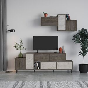 Decortie - Hermes Modern Tv Unit Dark Coffee With Wall Storage Unit 171.2cm - Gold Marble Effect - Dark Coffee Decortie - Hermes Modern Tv Unit Dark Coffee With Wall Storage Unit 171.2cm - Gold Marble Effect - Dark Coffee