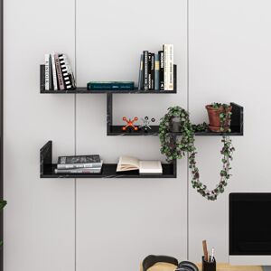Tibet Wall Mounted Modern Bookcase Display Unit w 119cm Wide - Black Marble Effect - Bendir - Decortie Tibet Wall Mounted Modern Bookcase Display Unit w 119cm Wide - Black Marble Effect - Bendir - Decortie