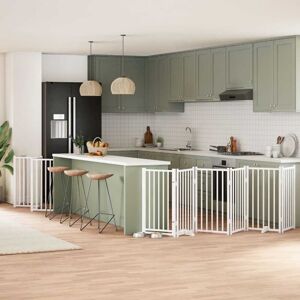 Dog Gate with Door Foldable 15 Panels White 750 cm Poplar Wood vidaXL Dog Gate with Door Foldable 15 Panels White 750 cm Poplar Wood vidaXL