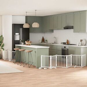 Dog Gate with Door Foldable 15 Panels White 750 cm Poplar Wood vidaXL Dog Gate with Door Foldable 15 Panels White 750 cm Poplar Wood vidaXL