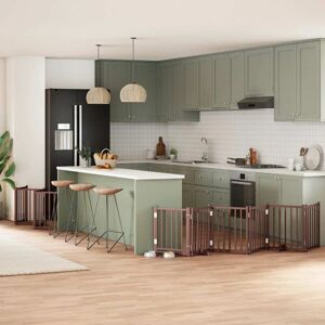 Dog Gate with Door Foldable 15 Panels Brown 750 cm Poplar Wood vidaXL Dog Gate with Door Foldable 15 Panels Brown 750 cm Poplar Wood vidaXL