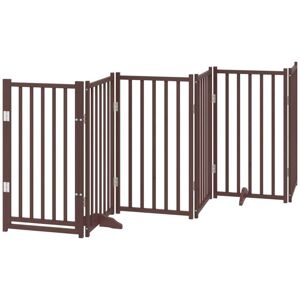 Dog Gate with Door Foldable 6 Panels Brown Oak 300 cm Solid Wood Fir vidaXL Dog Gate with Door Foldable 6 Panels Brown Oak 300 cm Solid Wood Fir vidaXL