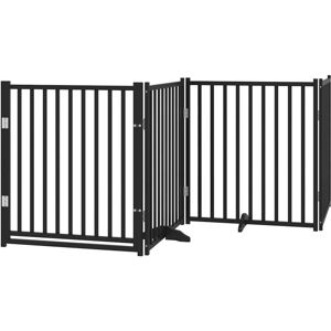 Dog Gate with Door Foldable 4 Panels Black 320 cm Solid Wood Fir vidaXL Dog Gate with Door Foldable 4 Panels Black 320 cm Solid Wood Fir vidaXL