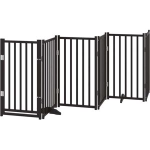 Dog Gate with Door Foldable 6 Panels Black 300 cm Solid Wood Fir vidaXL Dog Gate with Door Foldable 6 Panels Black 300 cm Solid Wood Fir vidaXL