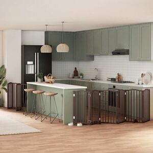 Dog Gate with Door Foldable 15 Panels Brown 750 cm Poplar Wood vidaXL Dog Gate with Door Foldable 15 Panels Brown 750 cm Poplar Wood vidaXL