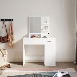 ELEGANT Bedroom Furniture White Dressing Table with Mirror, Storage Compartment, 1 Drawer, 2 Shelves Single Table ELEGANT Bedroom Furniture White Dressing Table with Mirror, Storage Compartment, 1 Drawer, 2 Shelves Single Table