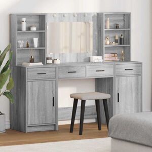 Dressing Table Set with Shelf 3 pcs Grey sonoma Engineered wood vidaXL Dressing Table Set with Shelf 3 pcs Grey sonoma Engineered wood vidaXL