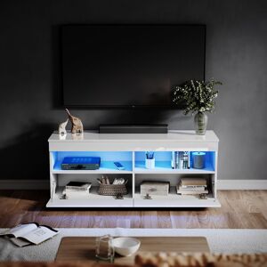 High Gloss led tv Stand Adjustable Ambient Light tv Cabinet with Shelves and Drawers for Living Room Bedroom Furniture, White 1200mm - Elegant High Gloss led tv Stand Adjustable Ambient Light tv Cabinet with Shelves and Drawers for Living Room Bedroom Furniture, White 1200mm - Elegant