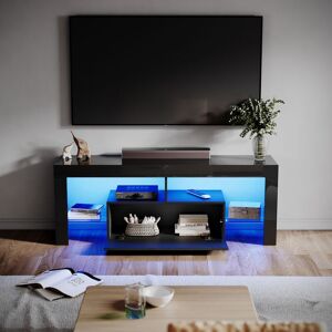 High Gloss led tv Stand Ambient Light tv Cabinet with Glass Partition Large Storage Living Room Bedroom Furniture, Black 1400mm - Elegant High Gloss led tv Stand Ambient Light tv Cabinet with Glass Partition Large Storage Living Room Bedroom Furniture, Black 1400mm - Elegant