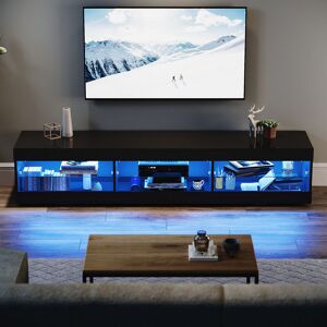ELEGANT 1800mm High Gloss LED TV Stand Ambient Light TV Cabinet Large Storage Space Glass Partition, Black ELEGANT 1800mm High Gloss LED TV Stand Ambient Light TV Cabinet Large Storage Space Glass Partition, Black