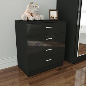 4 Drawer Chest of Drawers High Gloss Black Bedroom Storage Furniture Metal Drawer Glides Bedside Cabinet - Elegant 4 Drawer Chest of Drawers High Gloss Black Bedroom Storage Furniture Metal Drawer Glides Bedside Cabinet - Elegant