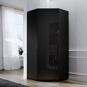 ELEGANT Corner Wardrobe Modern Black High Gloss Wardrobe 80x80x186cm Bedroom Closet Storage, Space Saving Design with 2 Hanging Rails and 5 Storage ELEGANT Corner Wardrobe Modern Black High Gloss Wardrobe 80x80x186cm Bedroom Closet Storage, Space Saving Design with 2 Hanging Rails and 5 Storage