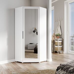 ELEGANT Corner Wardrobe Modern High Gloss Design & Matt White Corner Wardrobe with 2 Hanging Rails and 4 Storage Shelves, Space Saving Design, White ELEGANT Corner Wardrobe Modern High Gloss Design & Matt White Corner Wardrobe with 2 Hanging Rails and 4 Storage Shelves, Space Saving Design, White